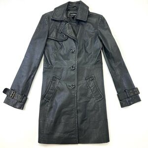 90s Vintage leather womens trench coat Le chateau buckle fitted small jacket